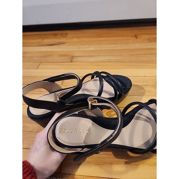 Cole Haan Women’s Grand Strappy Black Platform Wedge Sandal Size 7.5B - Picture 5 of 9